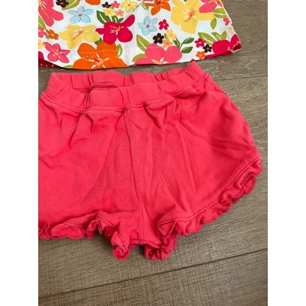 Gymboree Toddler Girls Floral Off-Shoulder Top & Pink Ruffled Shorts Set - 18-24